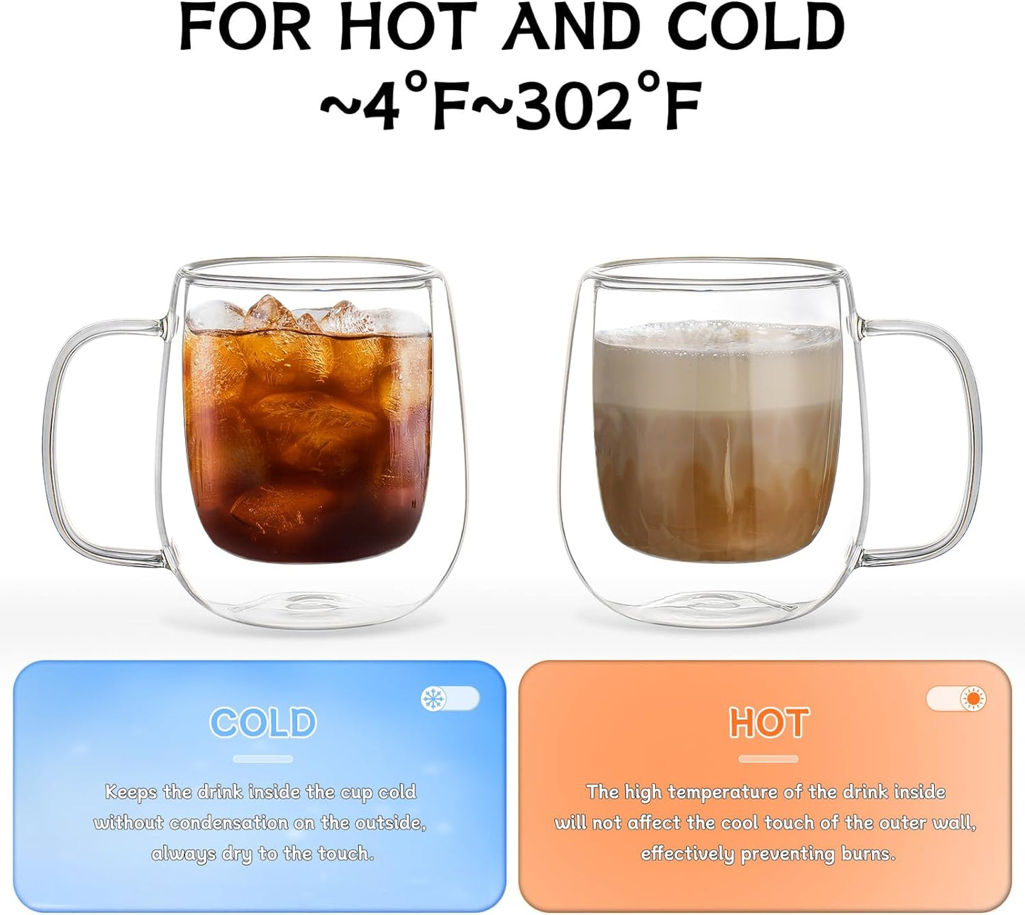 Double Wall Glass Coffee Mug 12 Oz, Glass Coffee Mug with Handle 【4 Sets】 - DWTS Coffee Mug with Lid and Spoon for Americano, Cappuccino, Latte, Espresso