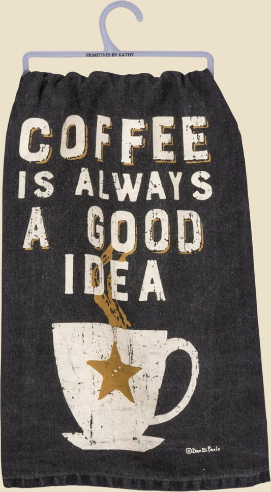 Coffee Is Always a Good Idea Kitchen Towel, 28" X 28", Black, White, Gold