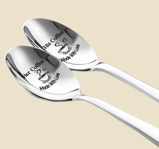 Funny Couple Engraved Coffee Spoon Set - Coffee Spoons for Couples, Wedding, Anniversary, Valentine'S Day Gifts, Housewarming Gifts, Coffee & Ice Cream Spoons - Dishwasher Safe